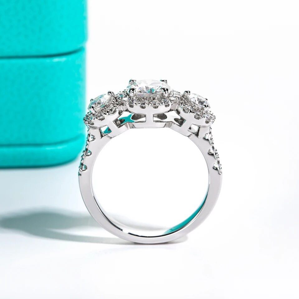 Full Moissanite 3 halo moissanite engagement ring