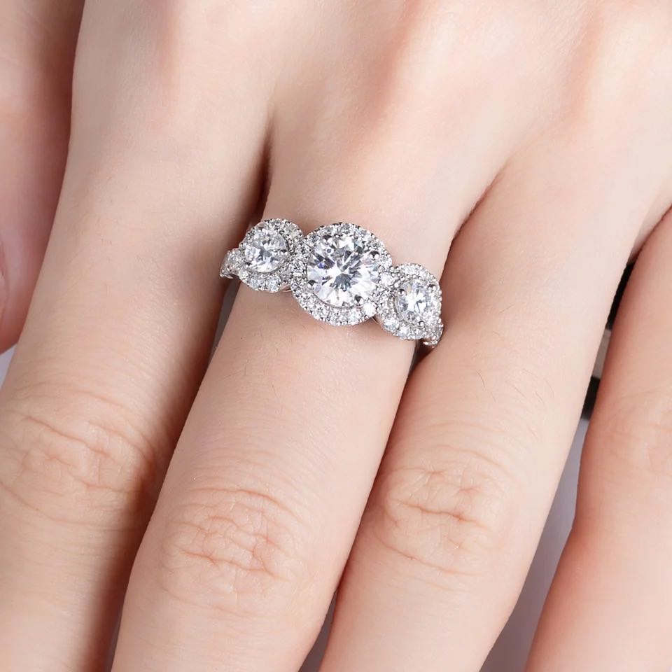 Full Moissanite 3 halo moissanite engagement ring