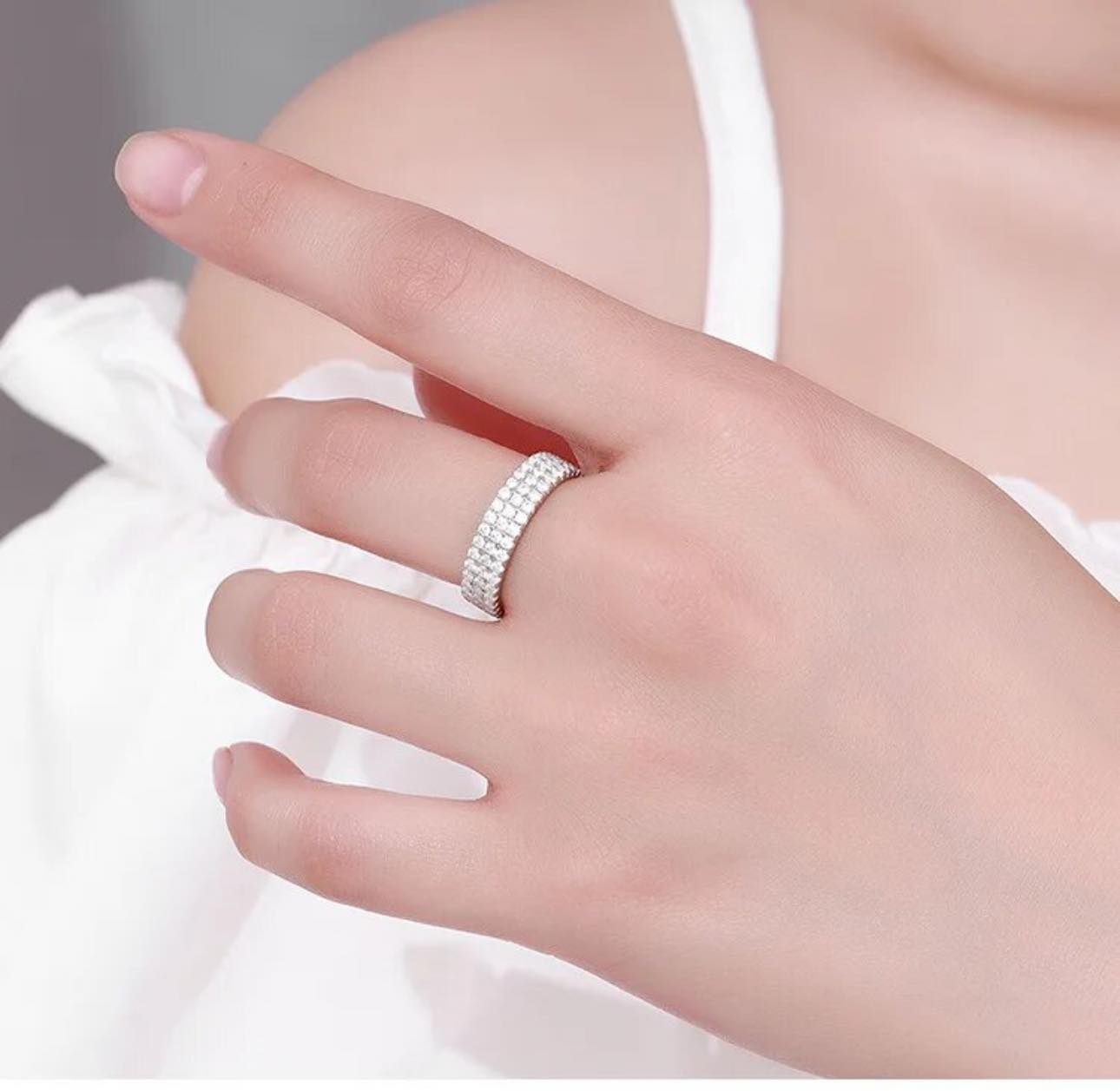 3 row wedding band full moissanite ring